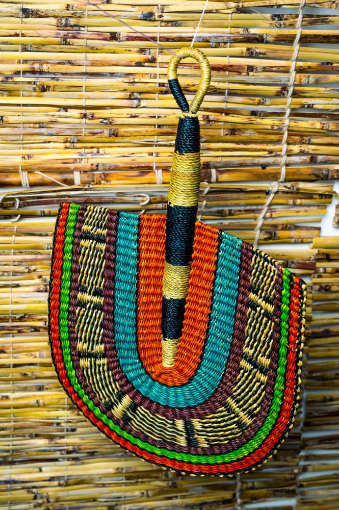 colorufl bolga fan on a bamboo blinds